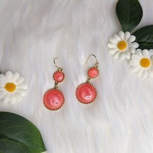 Coral Shimmer Orange Drop Earrings on Gold New